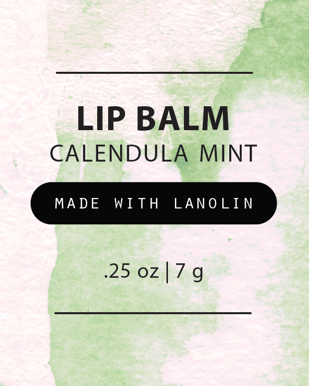 Calendula Mint Lip Balm label design, made with lanolin, .25 oz, part of preorder bundle